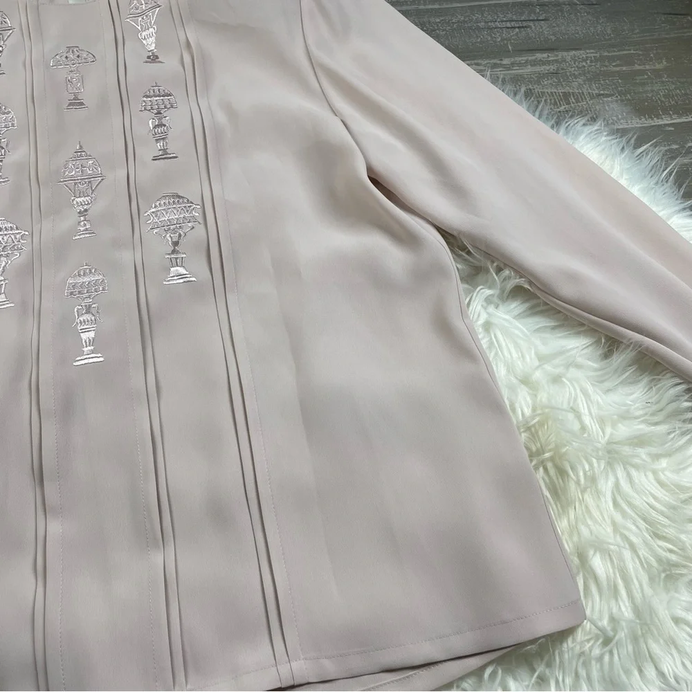 Burberry Vintage Embroidered Blouse Pale Pink Size 7 - Picture 5 of 7